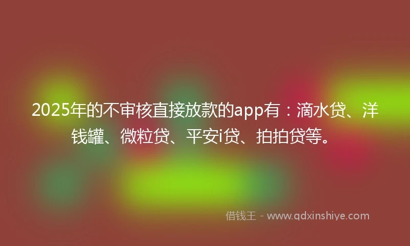 2025年的不审核直接放款的app有：滴水贷、洋钱罐、微粒贷、平安i贷、拍拍贷等。