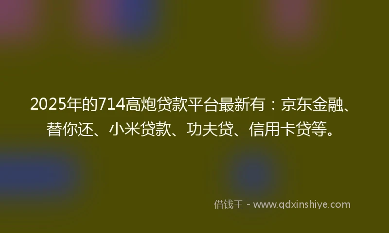 2025年的714高炮贷款平台最新有：京东金融、替你还、小米贷款、功夫贷、信用卡贷等。
