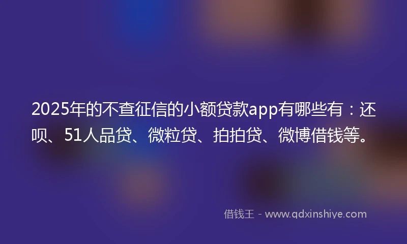 2025年的不查征信的小额贷款app有哪些有：还呗、51人品贷、微粒贷、拍拍贷、微博借钱等。