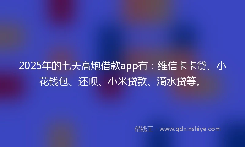 2025年的七天高炮借款app有：维信卡卡贷、小花钱包、还呗、小米贷款、滴水贷等。