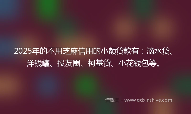 2025年的不用芝麻信用的小额贷款有：滴水贷、洋钱罐、投友圈、柯基贷、小花钱包等。