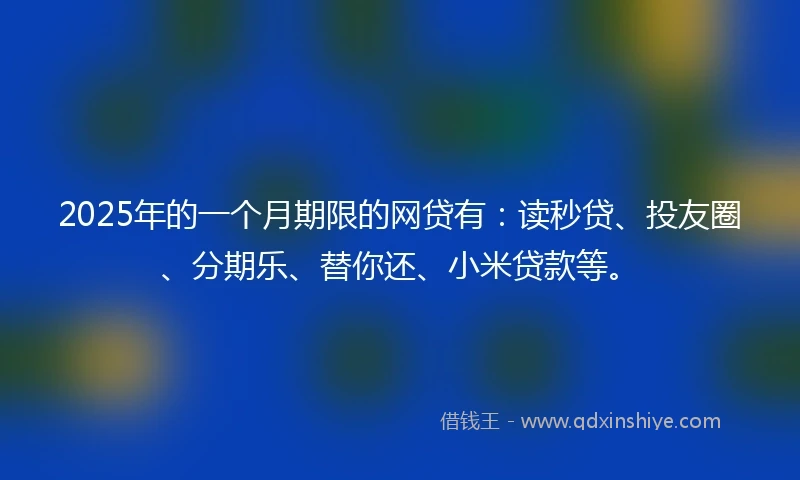 2025年的一个月期限的网贷有：读秒贷、投友圈、分期乐、替你还、小米贷款等。