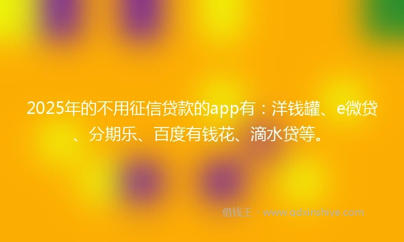 2025年的不用征信贷款的app有：洋钱罐、e微贷、分期乐、百度有钱花、滴水贷等。