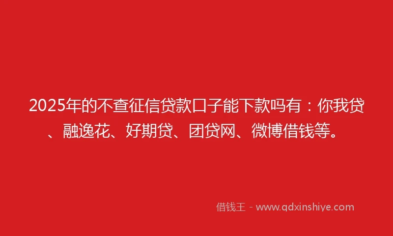 2025年的不查征信贷款口子能下款吗有：你我贷、融逸花、好期贷、团贷网、微博借钱等。