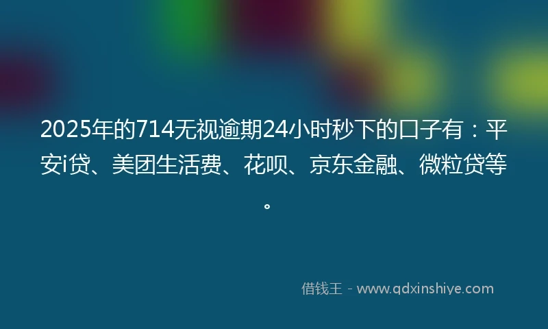 2025年的714无视逾期24小时秒下的口子有：平安i贷、美团生活费、花呗、京东金融、微粒贷等。