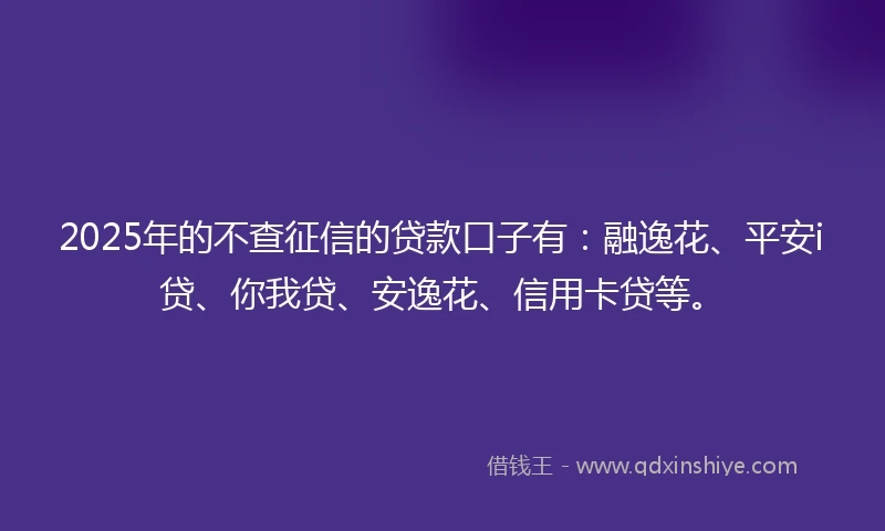 2025年的不查征信的贷款口子有：融逸花、平安i贷、你我贷、安逸花、信用卡贷等。