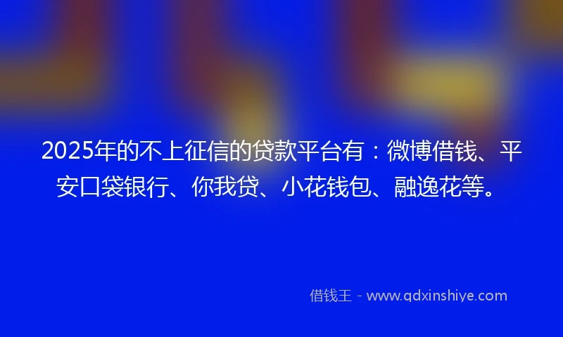 2025年的不上征信的贷款平台有：微博借钱、平安口袋银行、你我贷、小花钱包、融逸花等。