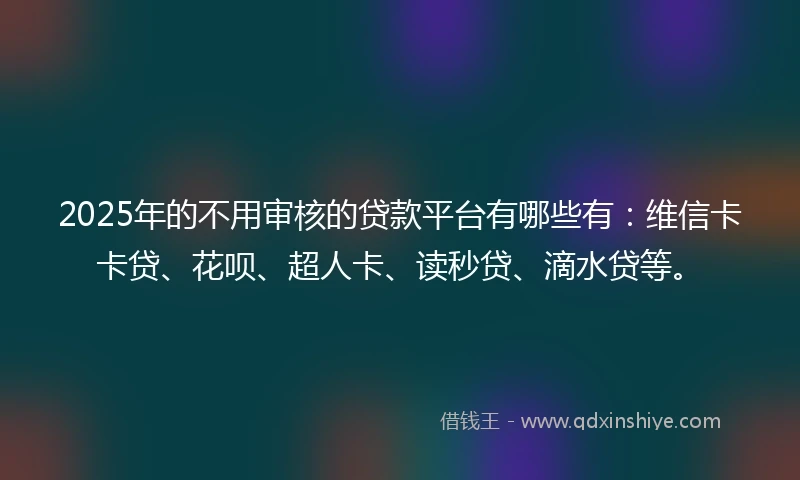 2025年的不用审核的贷款平台有哪些有：维信卡卡贷、花呗、超人卡、读秒贷、滴水贷等。