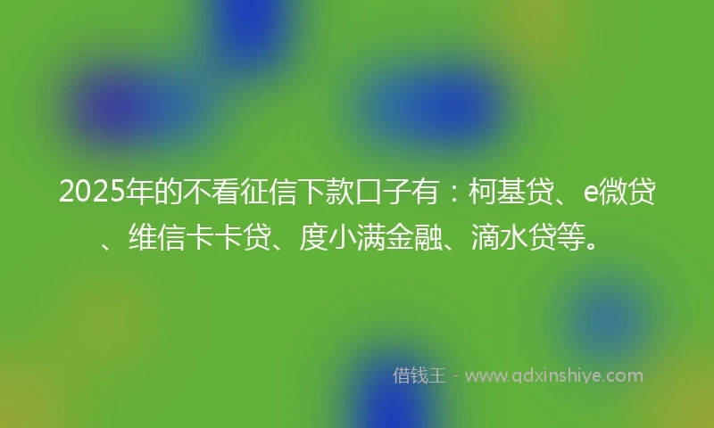 2025年的不看征信下款口子有：柯基贷、e微贷、维信卡卡贷、度小满金融、滴水贷等。