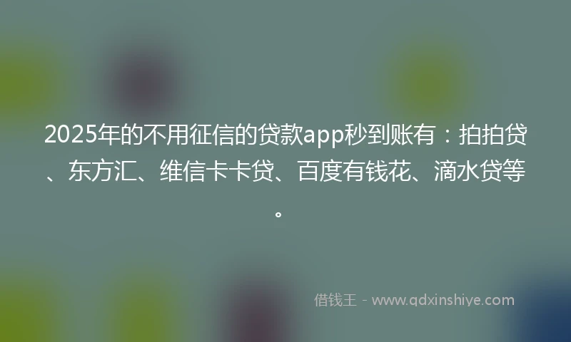 2025年的不用征信的贷款app秒到账有：拍拍贷、东方汇、维信卡卡贷、百度有钱花、滴水贷等。