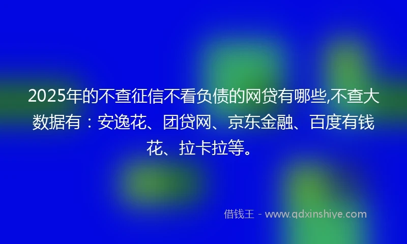 2025年的不查征信不看负债的网贷有哪些,不查大数据有：安逸花、团贷网、京东金融、百度有钱花、拉卡拉等。