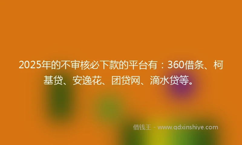 2025年的不审核必下款的平台有：360借条、柯基贷、安逸花、团贷网、滴水贷等。