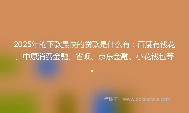2025年的下款最快的贷款是什么有：百度有钱花、中原消费金融、省呗、京东金融、小花钱包等。