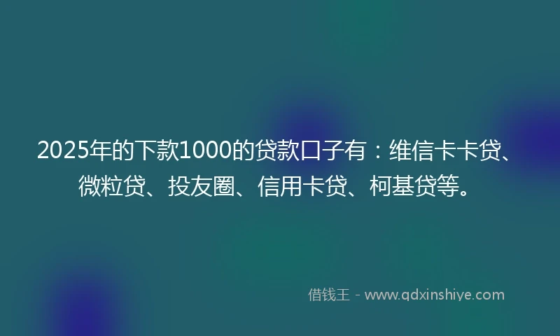 2025年的下款1000的贷款口子有：维信卡卡贷、微粒贷、投友圈、信用卡贷、柯基贷等。