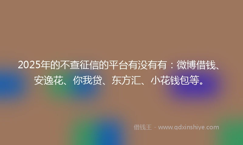 2025年的不查征信的平台有没有有：微博借钱、安逸花、你我贷、东方汇、小花钱包等。