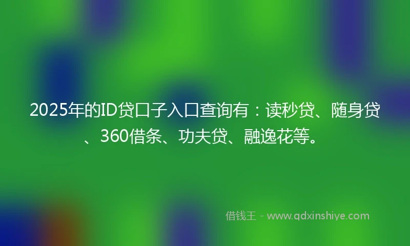 2025年的ID贷口子入口查询有：读秒贷、随身贷、360借条、功夫贷、融逸花等。