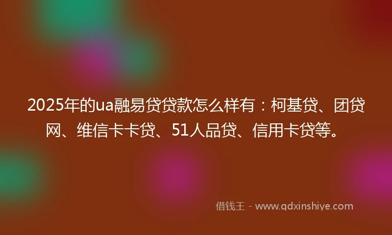 2025年的ua融易贷贷款怎么样有：柯基贷、团贷网、维信卡卡贷、51人品贷、信用卡贷等。