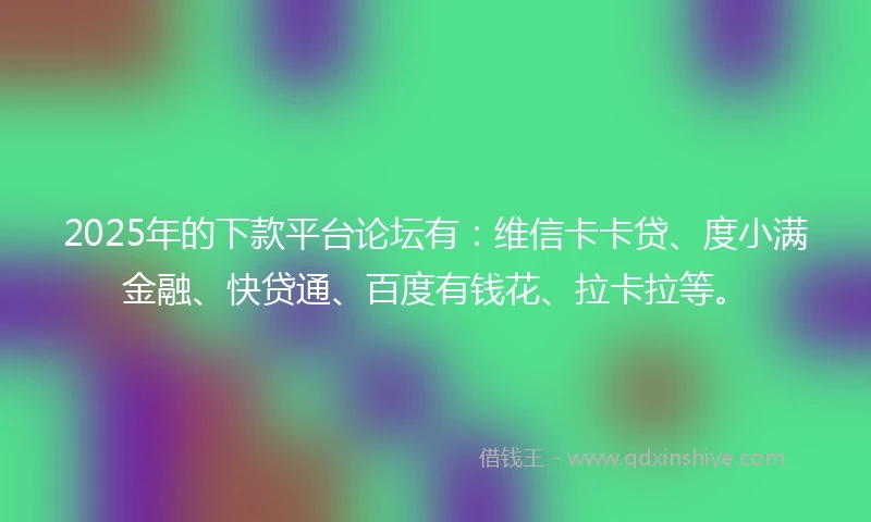 2025年的下款平台论坛有：维信卡卡贷、度小满金融、快贷通、百度有钱花、拉卡拉等。