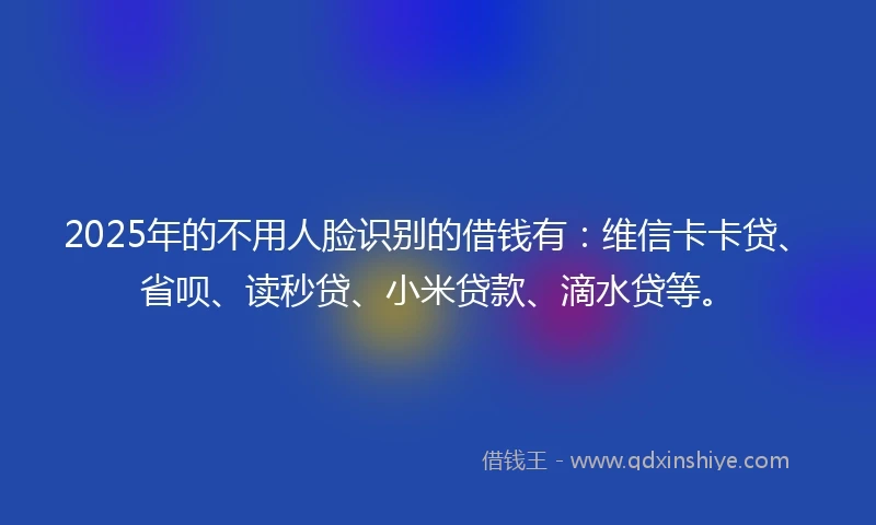 2025年的不用人脸识别的借钱有：维信卡卡贷、省呗、读秒贷、小米贷款、滴水贷等。