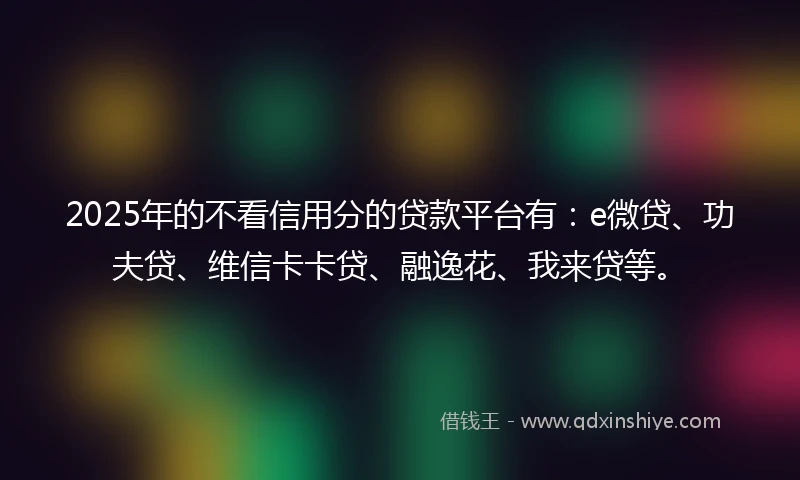 2025年的不看信用分的贷款平台有：e微贷、功夫贷、维信卡卡贷、融逸花、我来贷等。