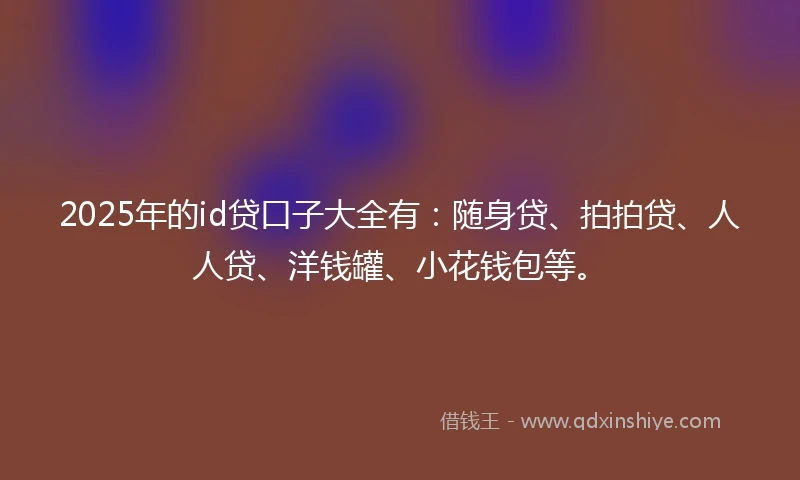 2025年的id贷口子大全有：随身贷、拍拍贷、人人贷、洋钱罐、小花钱包等。