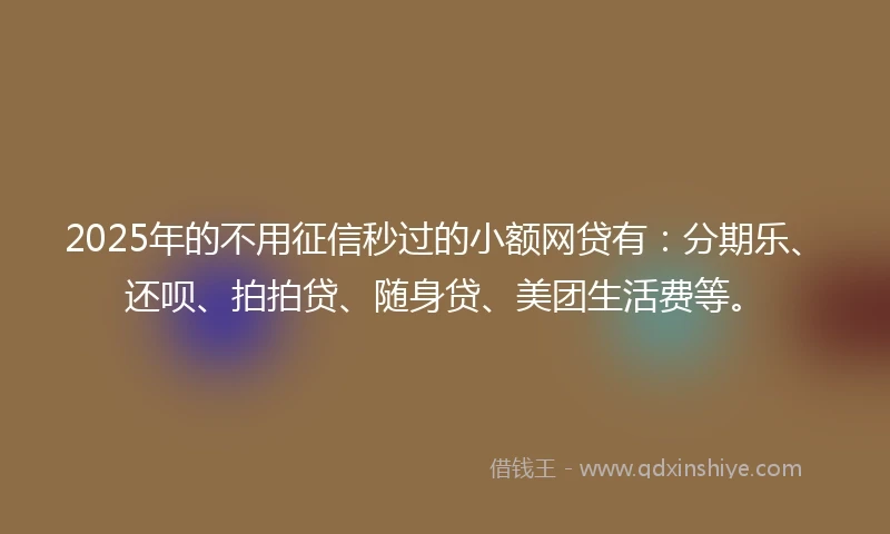 2025年的不用征信秒过的小额网贷有：分期乐、还呗、拍拍贷、随身贷、美团生活费等。