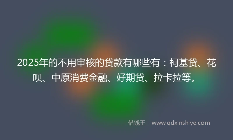 2025年的不用审核的贷款有哪些有：柯基贷、花呗、中原消费金融、好期贷、拉卡拉等。