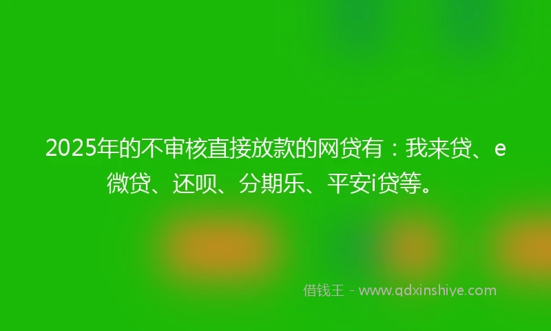 2025年的不审核直接放款的网贷有：我来贷、e微贷、还呗、分期乐、平安i贷等。