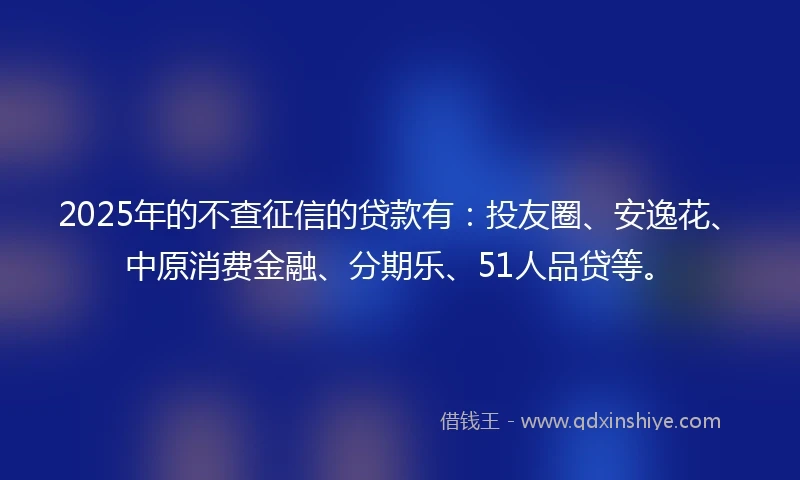 2025年的不查征信的贷款有：投友圈、安逸花、中原消费金融、分期乐、51人品贷等。