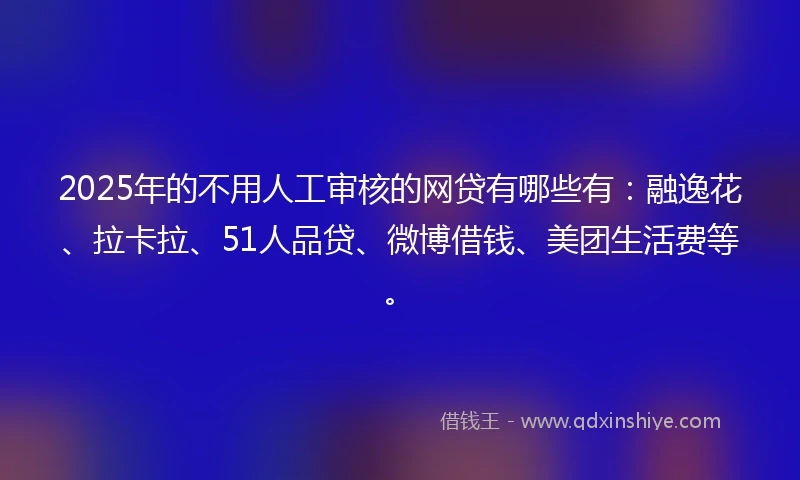 2025年的不用人工审核的网贷有哪些有：融逸花、拉卡拉、51人品贷、微博借钱、美团生活费等。