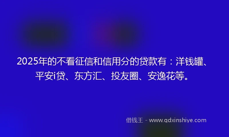 2025年的不看征信和信用分的贷款有：洋钱罐、平安i贷、东方汇、投友圈、安逸花等。