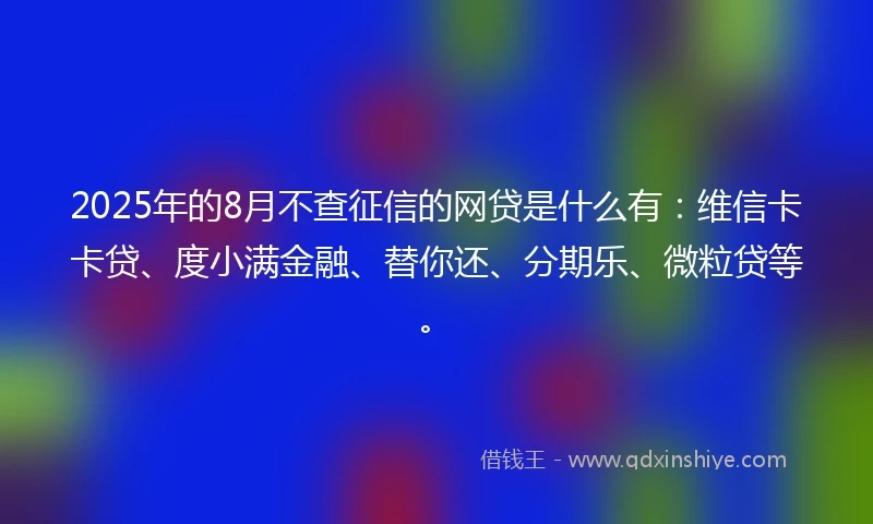 2025年的8月不查征信的网贷是什么有：维信卡卡贷、度小满金融、替你还、分期乐、微粒贷等。