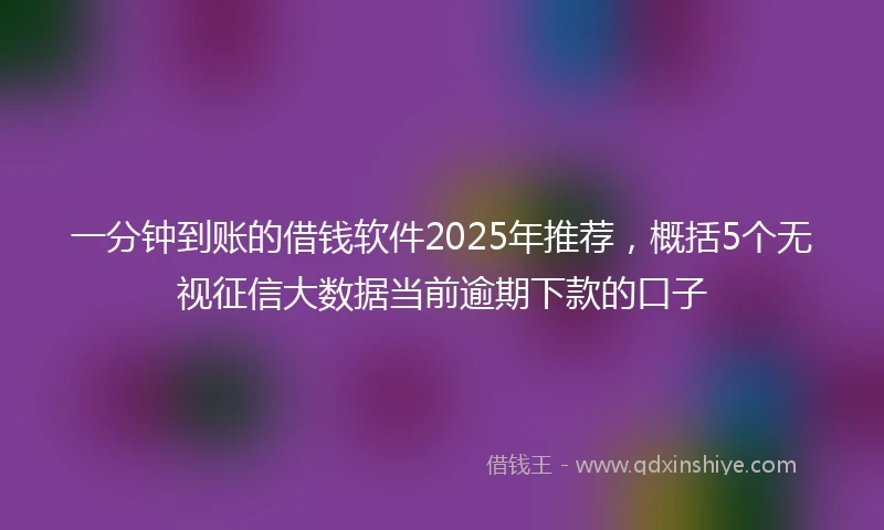 一分钟到账的借钱软件2025年推荐，概括5个无视征信大数据当前逾期下款的口子