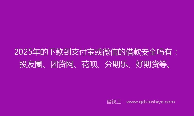 2025年的下款到支付宝或微信的借款安全吗有：投友圈、团贷网、花呗、分期乐、好期贷等。