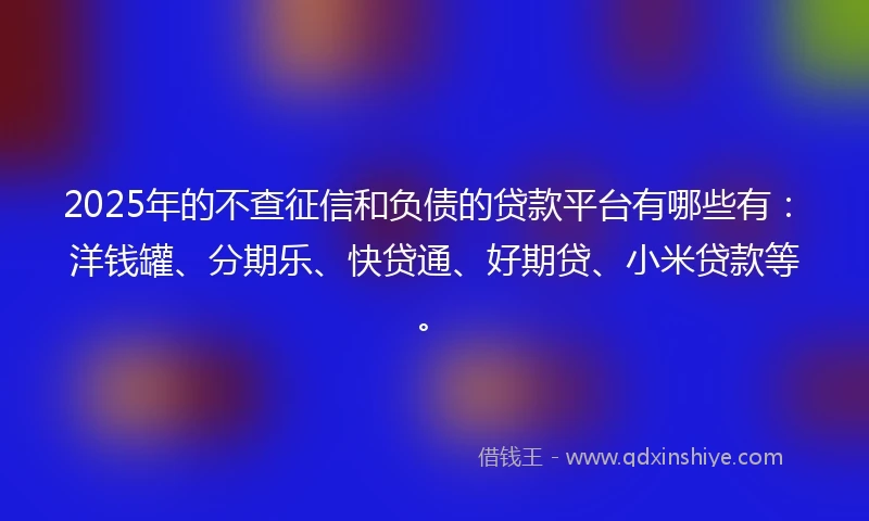2025年的不查征信和负债的贷款平台有哪些有：洋钱罐、分期乐、快贷通、好期贷、小米贷款等。