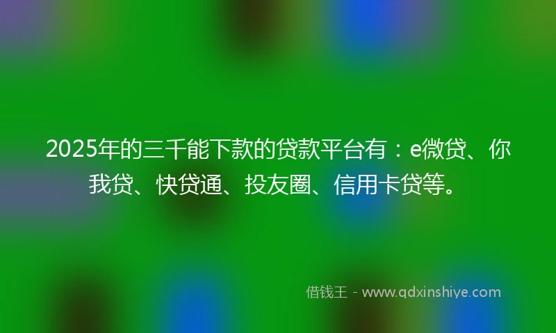 2025年的三千能下款的贷款平台有：e微贷、你我贷、快贷通、投友圈、信用卡贷等。