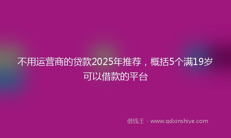 不用运营商的贷款2025年推荐，概括5个满19岁可以借款的平台