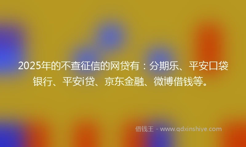 2025年的不查征信的网贷有：分期乐、平安口袋银行、平安i贷、京东金融、微博借钱等。
