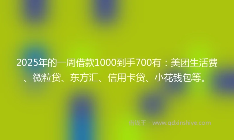 2025年的一周借款1000到手700有：美团生活费、微粒贷、东方汇、信用卡贷、小花钱包等。