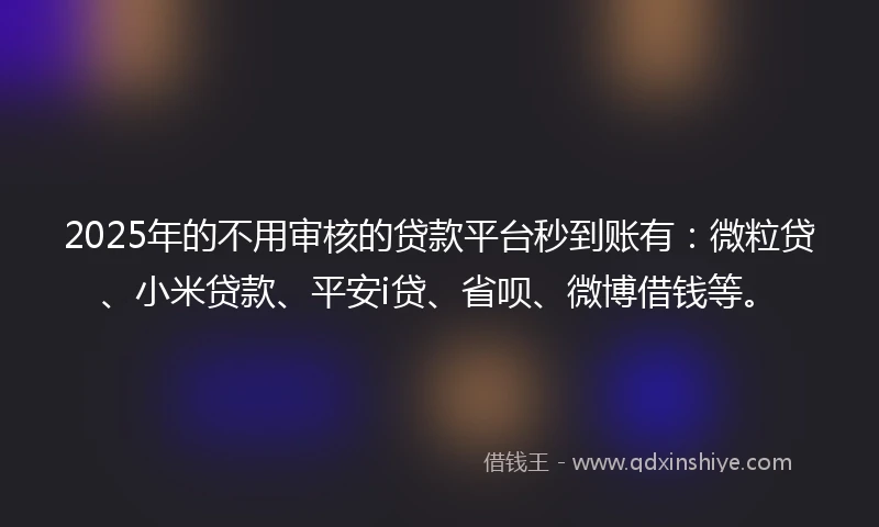 2025年的不用审核的贷款平台秒到账有：微粒贷、小米贷款、平安i贷、省呗、微博借钱等。