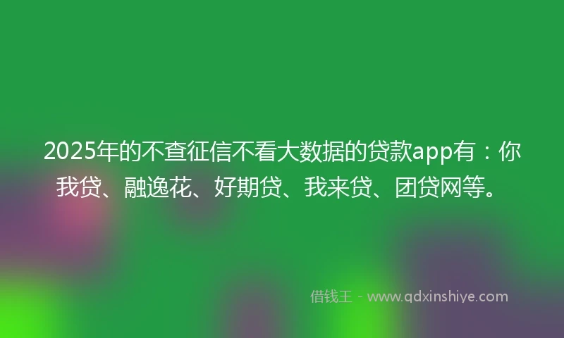2025年的不查征信不看大数据的贷款app有：你我贷、融逸花、好期贷、我来贷、团贷网等。