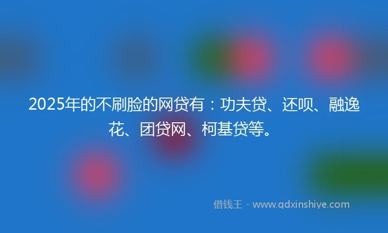 2025年的不刷脸的网贷有：功夫贷、还呗、融逸花、团贷网、柯基贷等。