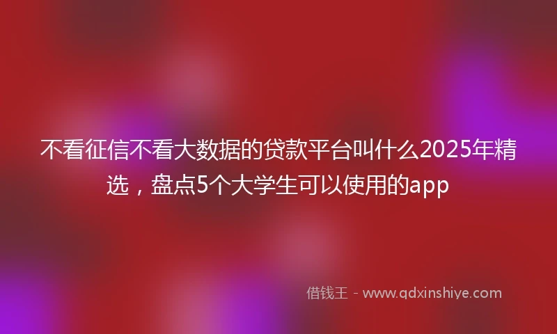 不看征信不看大数据的贷款平台叫什么2025年精选，盘点5个大学生可以使用的app