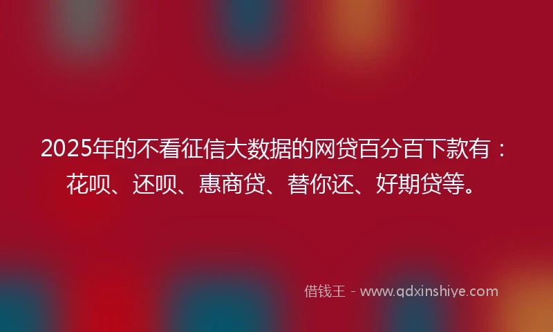 2025年的不看征信大数据的网贷百分百下款有：花呗、还呗、惠商贷、替你还、好期贷等。