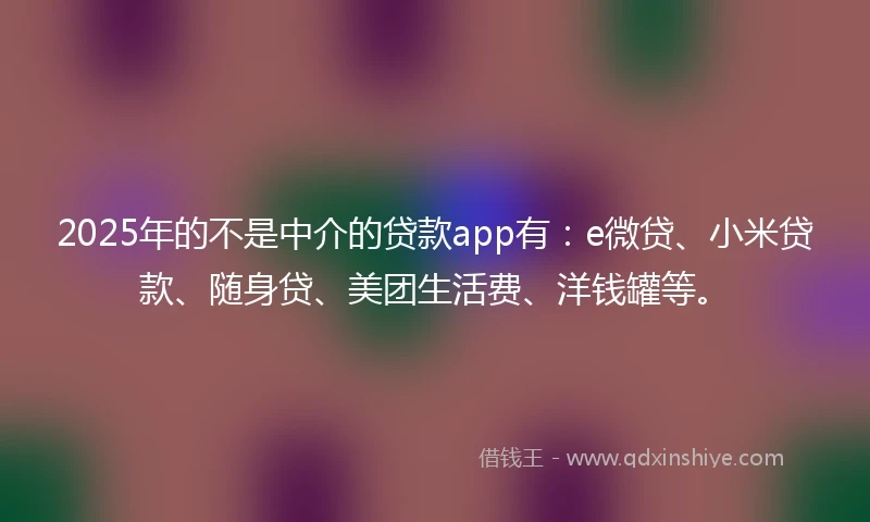 2025年的不是中介的贷款app有：e微贷、小米贷款、随身贷、美团生活费、洋钱罐等。