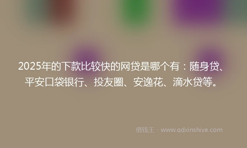 2025年的下款比较快的网贷是哪个有：随身贷、平安口袋银行、投友圈、安逸花、滴水贷等。