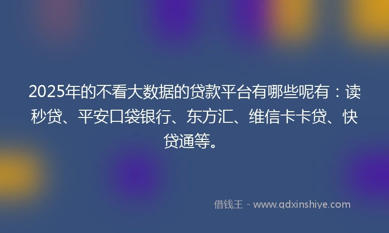 2025年的不看大数据的贷款平台有哪些呢有：读秒贷、平安口袋银行、东方汇、维信卡卡贷、快贷通等。