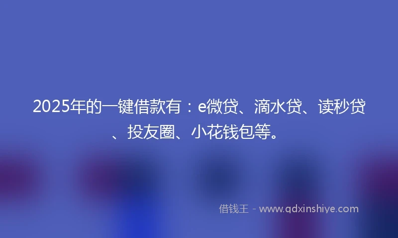 2025年的一键借款有：e微贷、滴水贷、读秒贷、投友圈、小花钱包等。