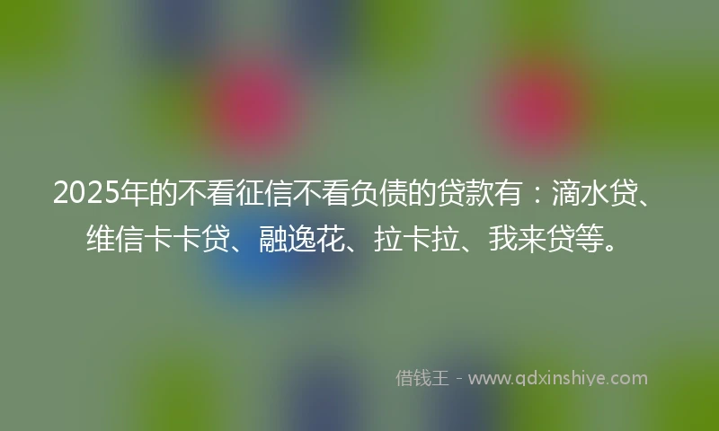 2025年的不看征信不看负债的贷款有：滴水贷、维信卡卡贷、融逸花、拉卡拉、我来贷等。