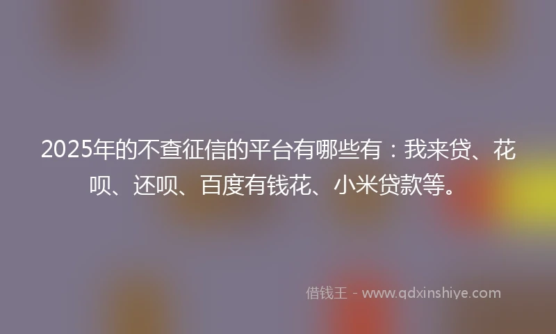 2025年的不查征信的平台有哪些有:我来贷、花呗、还呗、百度有钱花、小米贷款等。